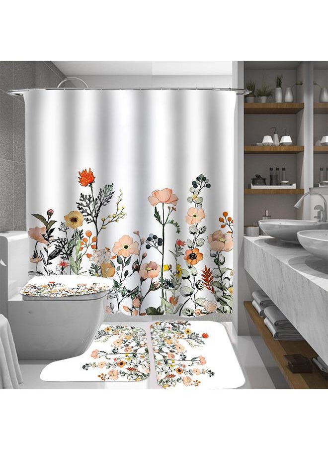 Bluejw Polyester Shower Curtain  Explosions Flowers And Plants Watercolor Bathroom Four-piece Dry And Wet Separation Isolation Waterproof Bath  - Image 2