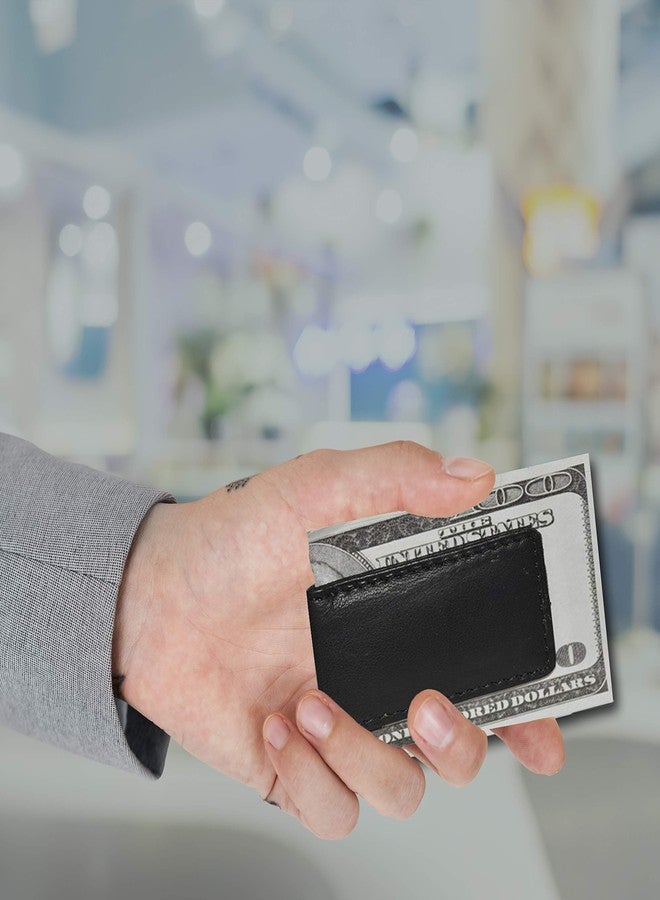 LB LEATHERBOSS Leatherboss Genuine Leather Slim Magnetic Minimalist Bifold Money Clip Cash Holder Wallet, Black - Image 3