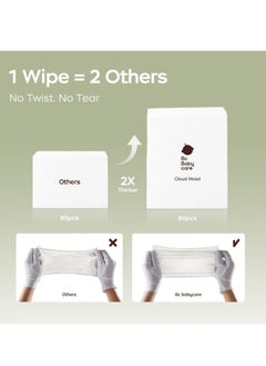 Babycare Babycare - Baby Wipes, Gentle Cleansing Wipes, Pack of 12 (80 pcs each), BPA-Free, Non-Toxic, Hypoallergenic, Soft and Thick, Moisturizing Formula, Alcohol-Free, Fragrance-Free, Safe for Newborns, Dermatologist-Tested, Easy to Pull, Resealable Pack, Ideal for Diaper Changes, Travel-Friendly  - Image 3