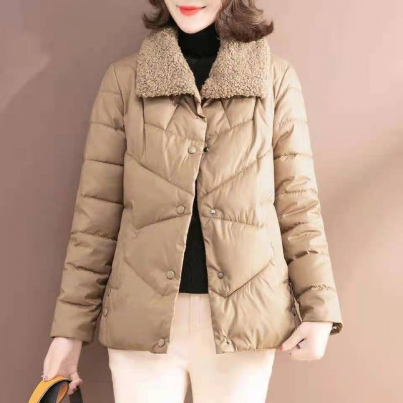 2023 Lightweight Fashion Lamb Wool Ladies Cotton Jacket Creamy-white/20 yuan off when placing an order