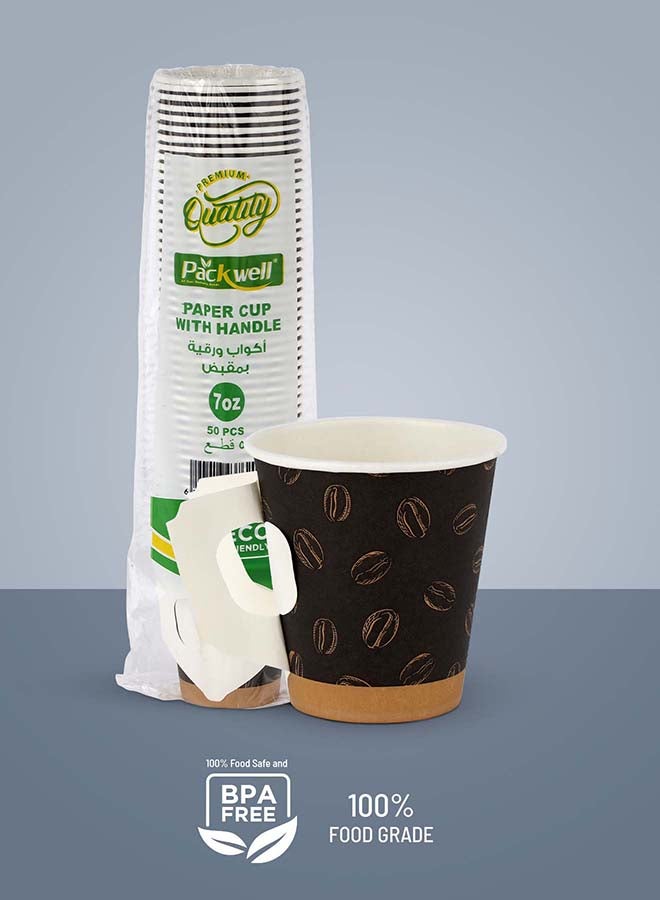 packwell كوب ورقي باكويل مع مقبض 7 أونصات، 50 قطعة في العبوة - Image 1