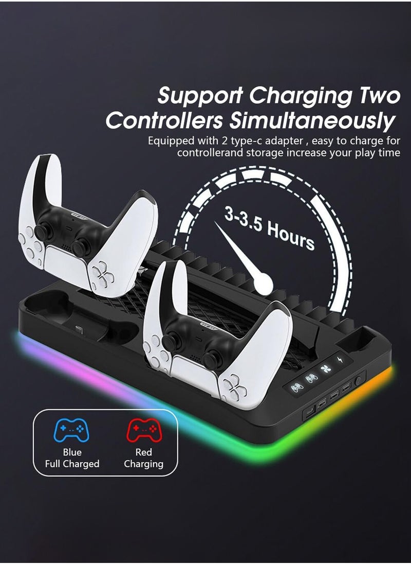 LEOKOR PS5 Charging Station,with Cooling Station/Dual Controller Charging Station and RGB Light,for PS5 Digital Edition/PS5 Disc Version and Game Disc Storage Bracket(Not Fit 2023 PS5 Slim Disc/Digita)  - Image 2