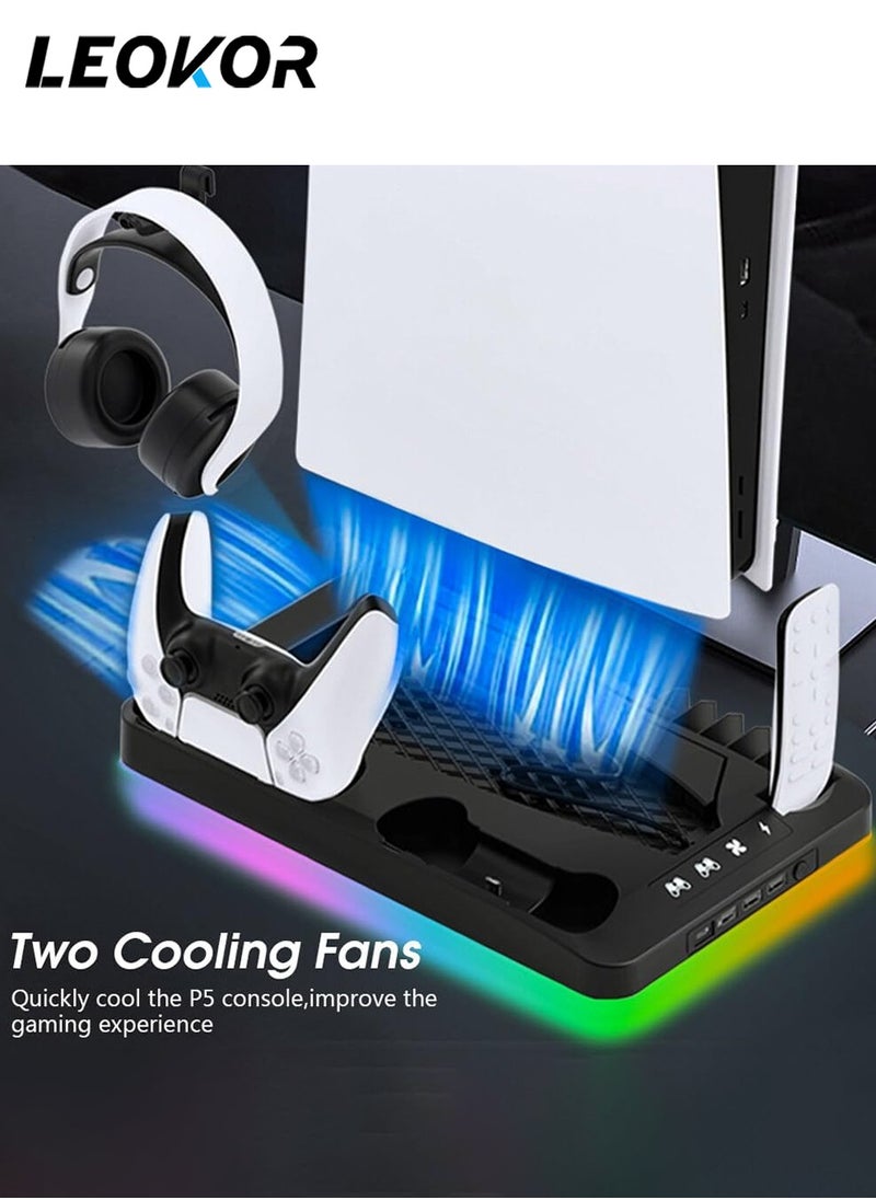 LEOKOR PS5 Charging Station,with Cooling Station/Dual Controller Charging Station and RGB Light,for PS5 Digital Edition/PS5 Disc Version and Game Disc Storage Bracket(Not Fit 2023 PS5 Slim Disc/Digita)  - Image 3