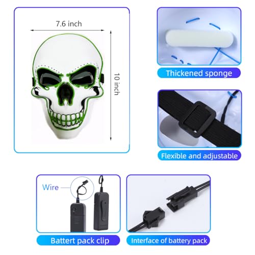 OceanWings Halloween Mask LED Light up Costumes Scary Mask for Party Supplies Favor(Green) - Image 3