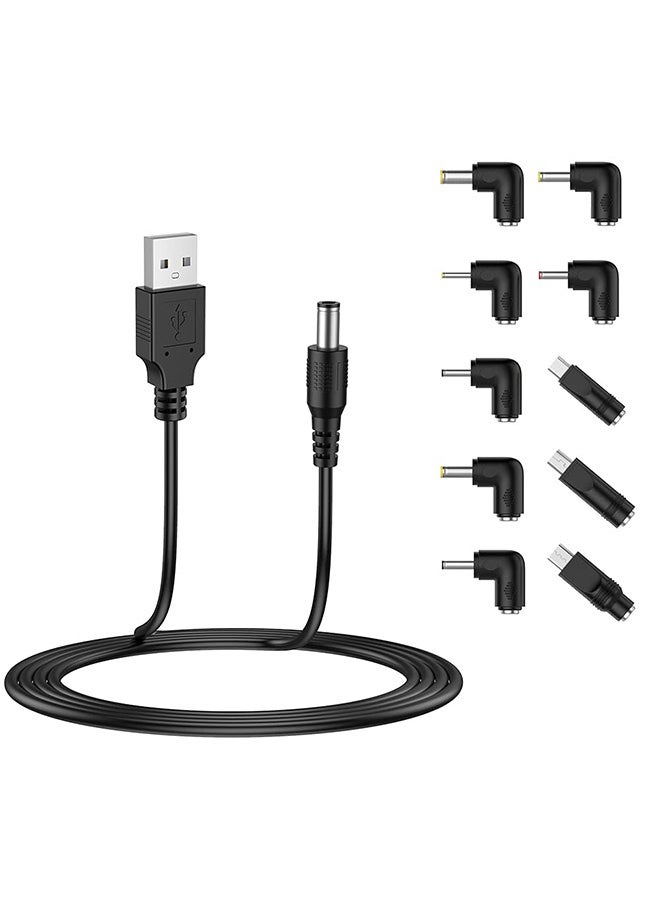 Peachjoy USB to DC 5V Power Cord, Universal DC 5.5x2.1mm Plug Jack Charging Cable with 10 Connector Tips(5.5x2.5, 4.8x1.7, 4.0x1.7, 4.0x1.35, 3.5x1.35, 3.0x1.1, 2.5x0.7, Micro USB, Type-C, Mini USB)5FT - Image 1