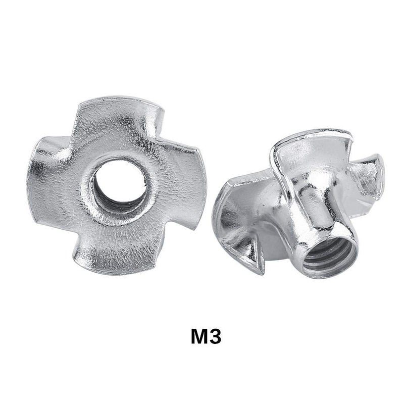 Zinc Plated Carbon Steel Furniture T Nut Four Pronged Tee Nuts for Woodworking Furniture Fastener (M3x50pcs)