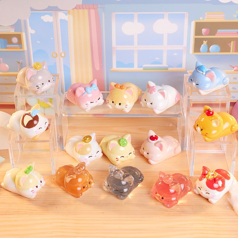 Cute Cat Blind Box Resin Figures Office Desk Decor Cat lying Le Meng tablets random 2 