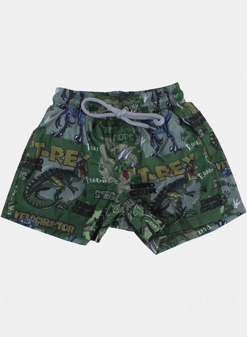 Boys Swim Trunks – Green with Dino Print