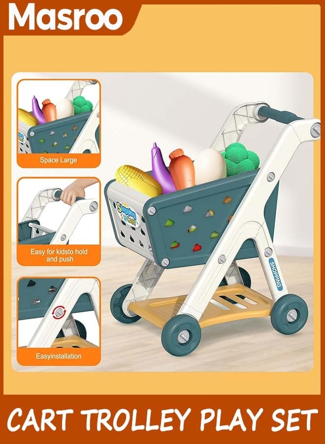 Masroo Shopping Cart Trolley Play Set and Pretend Play Calculator Cash Register Toy with Pretend Food and Accessories,Perfect for Ages 3+ Pretend Play and Role-Playing Games - Image 4