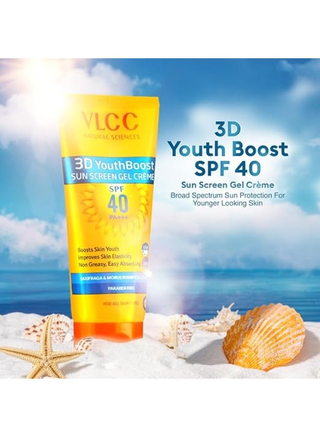 فى ال سي سي كريم جل واقي من الشمس VLCC 3D Youth Boost SPF 40 +++ - 50 غ × 2 (عبوة من قطعتين) | واقي شمس غير دهني، لا يترك أي أثر أبيض | يساعد على ترطيب البشرة والتحكم في التصبغات | مستخلص نبات السكسيفراجا والتوت. - Image 2