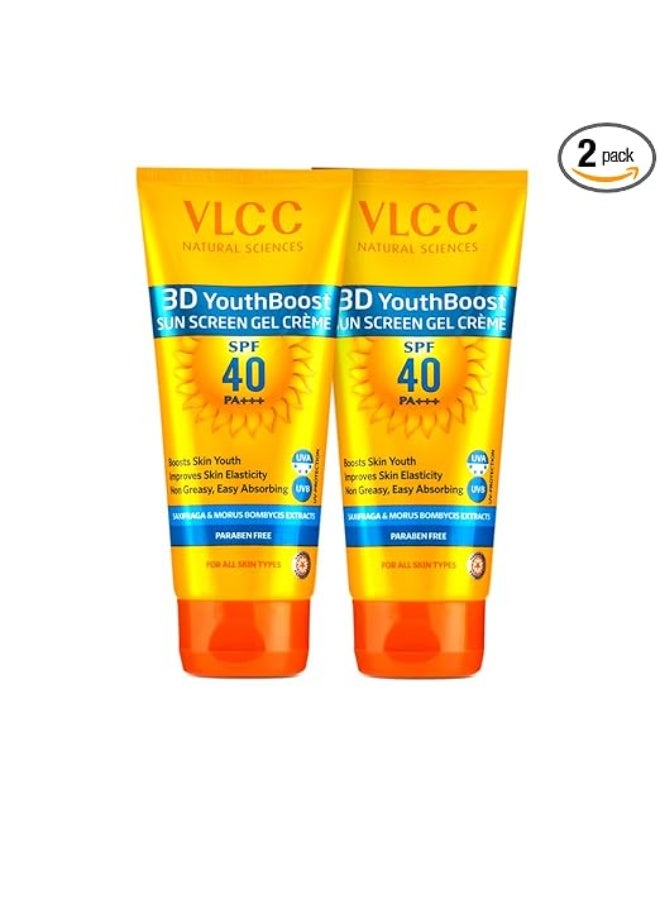 فى ال سي سي كريم جل واقي من الشمس VLCC 3D Youth Boost SPF 40 +++ - 50 غ × 2 (عبوة من قطعتين) | واقي شمس غير دهني، لا يترك أي أثر أبيض | يساعد على ترطيب البشرة والتحكم في التصبغات | مستخلص نبات السكسيفراجا والتوت. - Image 1