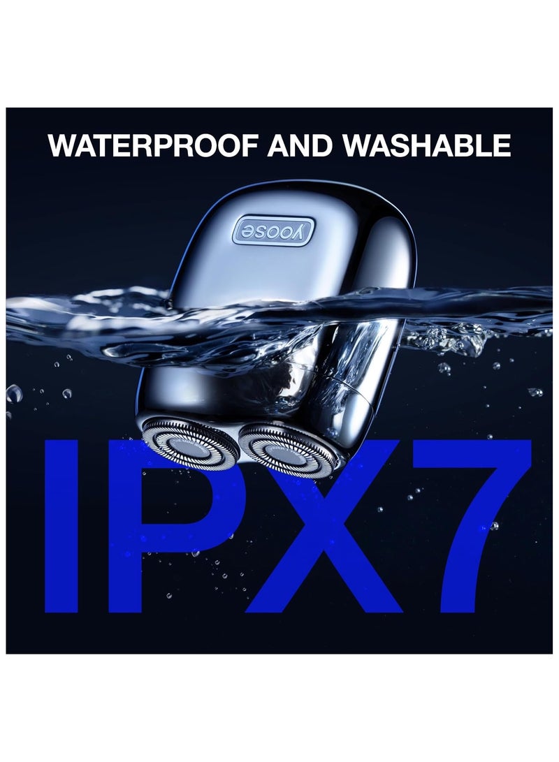 Yoose Mini Shaver On-The-Go, Portable Alloy Electric Shaver for Men, Cordless Travel Shavers, Dry Shave, USB-C Rechargeable Electric Razor, IPX7 Waterproof, Easy Cleaning, Battery Indicator, Silver - Image 5