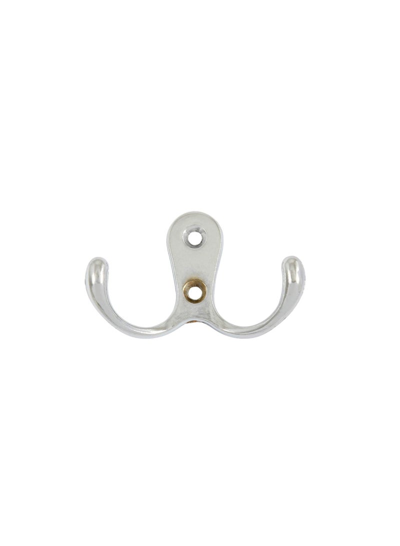 Metal Double Coat Wall Hook, Silver  - Image 1