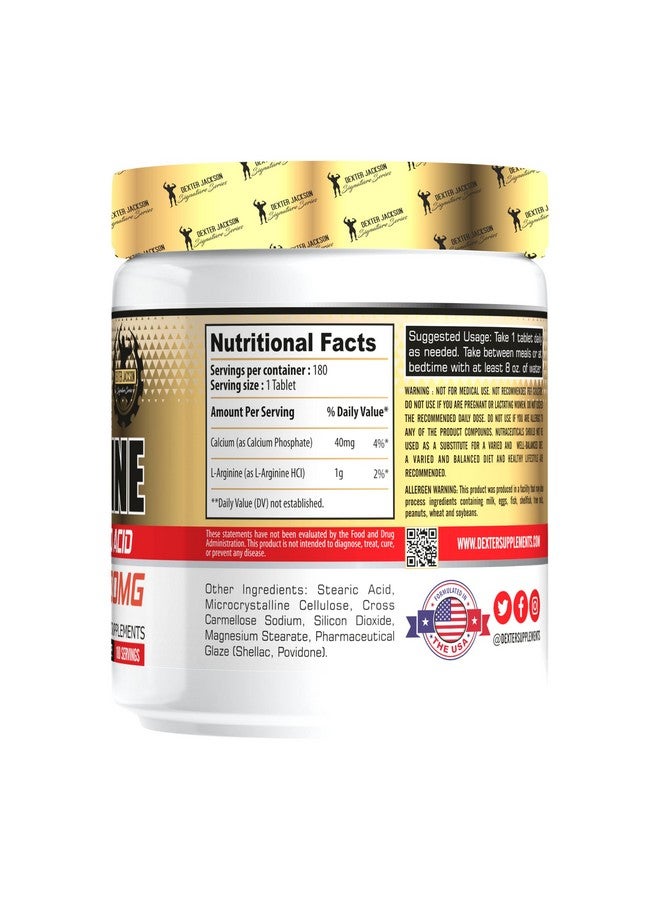 Dexter Jackson Signature Series L-Arginine Promotes Stamina And Performance Free Form Amino Acids Health Supplements 1000 Mg,180 Tablets - Image 2
