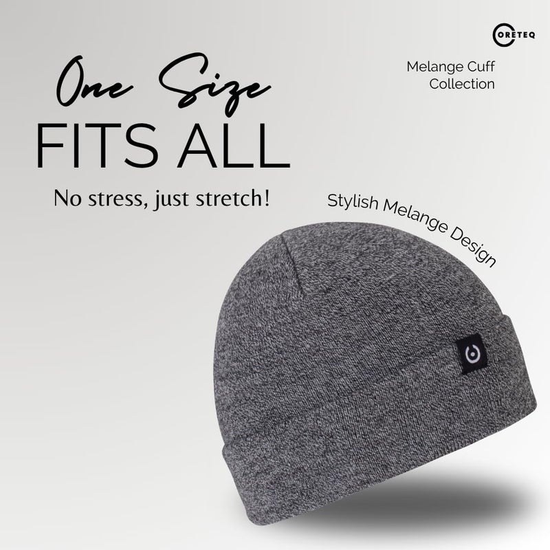 CORETEQ Woolen Beanie Winter Cap for Men & Women Cuff Melange Cap - Soft, Cozy & Warm - Stylish Woollen Winter Wear Cap - Acrylic, FS - Image 2