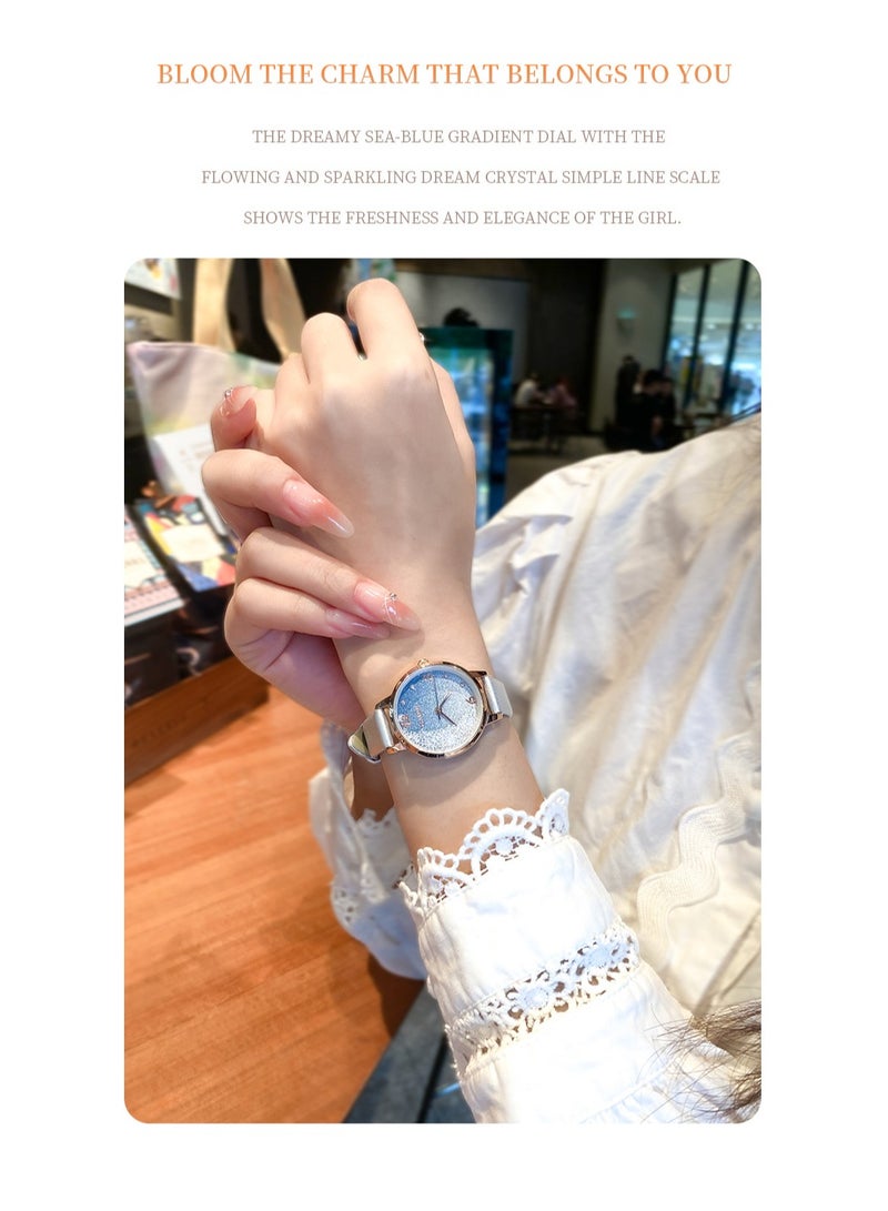 xozgdovg Simple and compact watch is full of stars, small crowd, light luxury, quicksand and starry sky women's watch /KD8650 rose shell powder leather belt  - Image 4