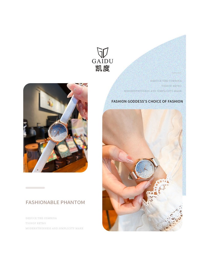 xozgdovg Simple and compact watch is full of stars, small crowd, light luxury, quicksand and starry sky women's watch /KD8650 rose shell powder leather belt  - Image 3