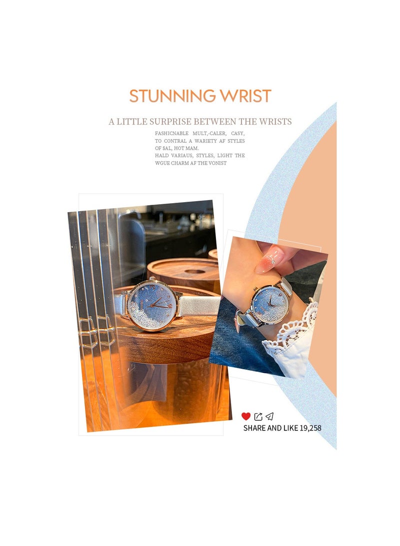 xozgdovg Simple and compact watch is full of stars, small crowd, light luxury, quicksand and starry sky women's watch /KD8650 rose shell powder leather belt  - Image 5