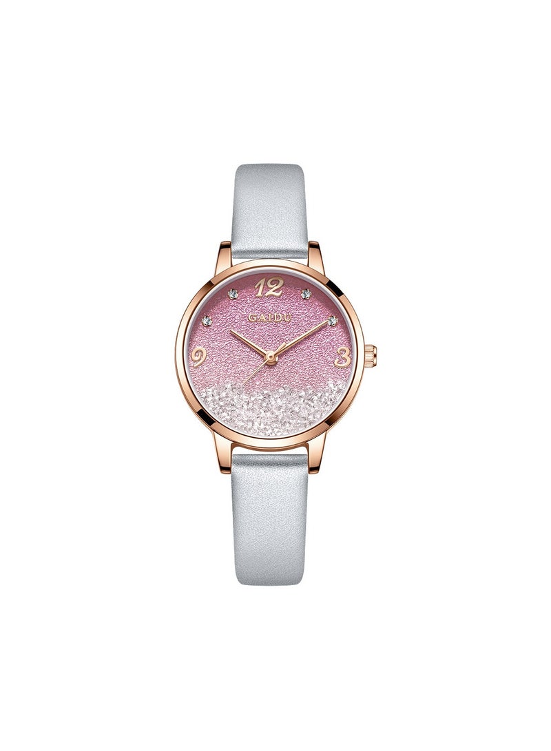 xozgdovg Simple and compact watch is full of stars, small crowd, light luxury, quicksand and starry sky women's watch /KD8650 rose shell powder leather belt  - Image 1