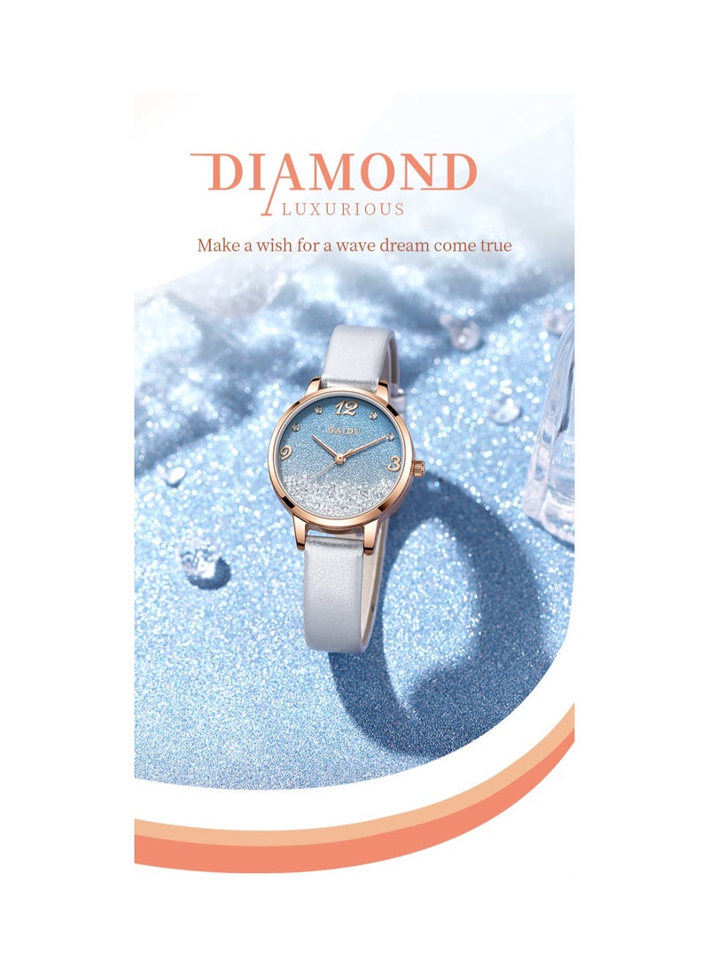 xozgdovg Simple and compact watch is full of stars, small crowd, light luxury, quicksand and starry sky women's watch /KD8650 rose shell powder leather belt  - Image 2