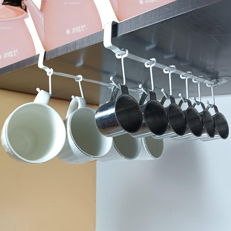 XILAOTOU Adjustable Under Cabinet Coffee Mug Holder SpaceSaving Solution for Your KitchenStandard Cabinet Water Cup Organizer2 Sets 12 Mobile HooksWhite - Image 2