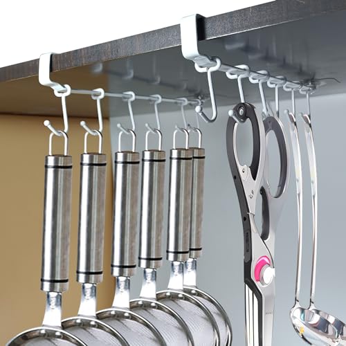 XILAOTOU Adjustable Under Cabinet Coffee Mug Holder SpaceSaving Solution for Your KitchenStandard Cabinet Water Cup Organizer2 Sets 12 Mobile HooksWhite - Image 3