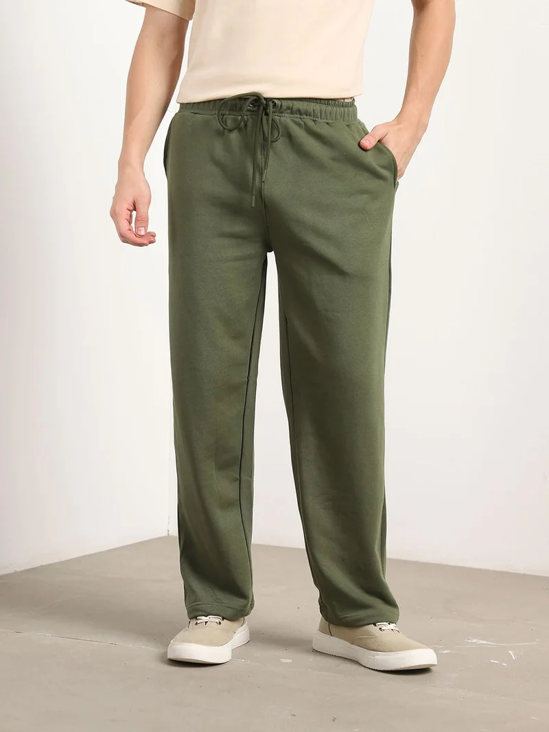 نوبيرو Men's Olive Green Straight Sweatpants
