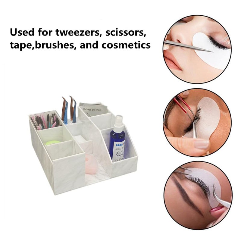 LIXIMMAZN LIXIMMAZN Acrylic Large Capacity Makeup Organizer  Grafting Beauty Extension Supplies Lash Storage Display  Eyelash Storage Case Brush Tweezers Cosmetic Holder (White Marble)  - Image 2