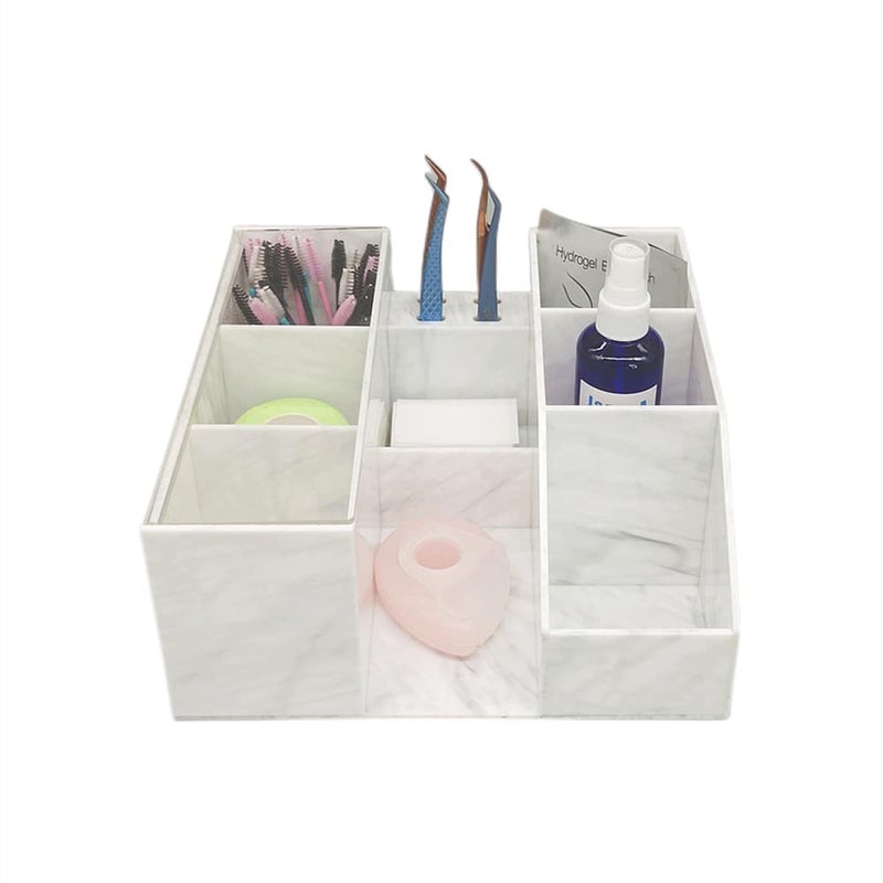 LIXIMMAZN LIXIMMAZN Acrylic Large Capacity Makeup Organizer  Grafting Beauty Extension Supplies Lash Storage Display  Eyelash Storage Case Brush Tweezers Cosmetic Holder (White Marble)  - Image 4