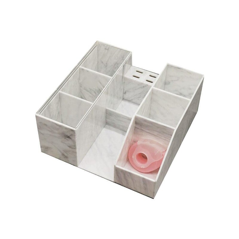 LIXIMMAZN LIXIMMAZN Acrylic Large Capacity Makeup Organizer  Grafting Beauty Extension Supplies Lash Storage Display  Eyelash Storage Case Brush Tweezers Cosmetic Holder (White Marble)  - Image 3