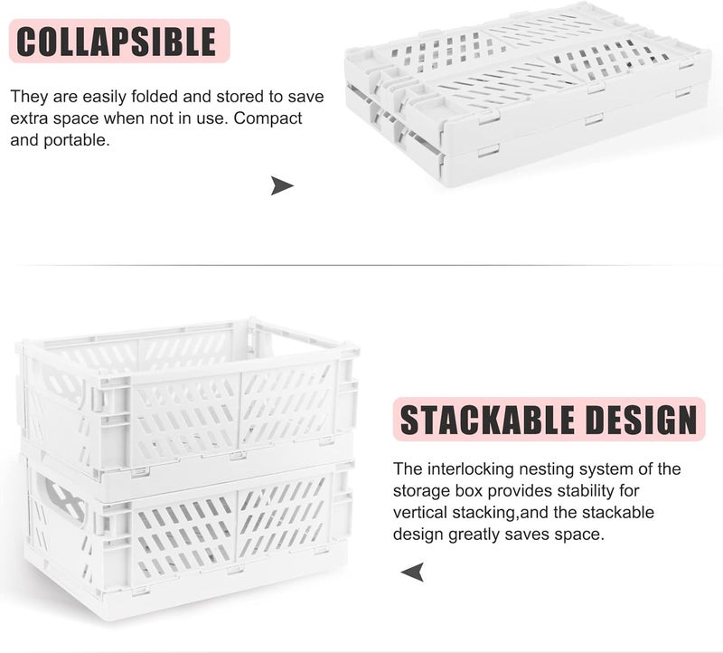 سلال تخزين بلاستيكية لتنظيم المكتب، منظم الأدراج المكتبية، 2 متوسط + 2 صغير سلة تخزين قابلة للطي متينة للمنزل والمطبخ والفصل الدراسي والمكتب وغرفة النوم والحمام (أبيض) - Image 4