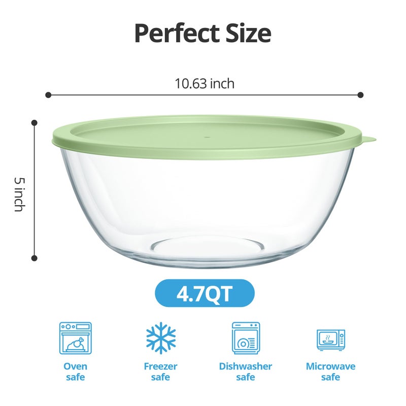 Quald Extra Large Glass Mixing Bowls Clear Glass Salad Cooking Bowls for Kitchen Salad Bread Storage (4.7Qt) - Image 2