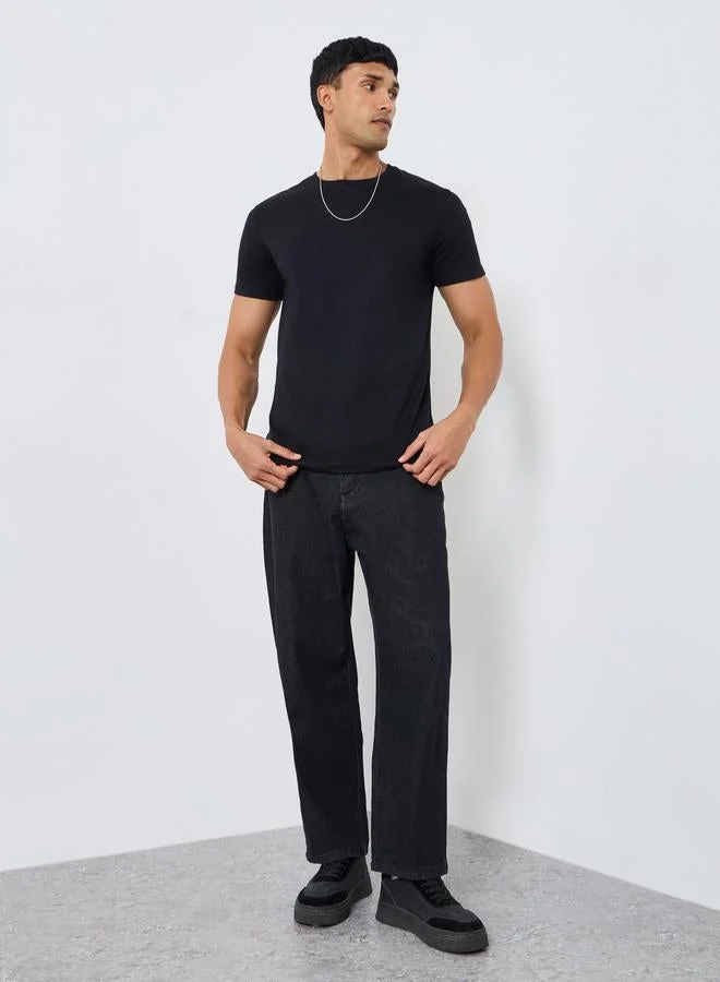 Styli Men Black Graphic Print Regular Fit T-Shirt