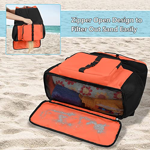 Fasrom Mesh Beach Bag Backpack with Zipper Bottom, Sport Gym Backpack for Swimming, Beach, Pool and Travel(Patent Design), Orange - Image 3