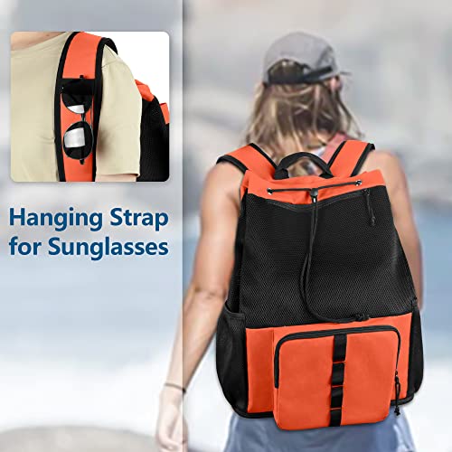 Fasrom Mesh Beach Bag Backpack with Zipper Bottom, Sport Gym Backpack for Swimming, Beach, Pool and Travel(Patent Design), Orange - Image 5