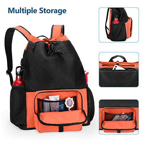Fasrom Mesh Beach Bag Backpack with Zipper Bottom, Sport Gym Backpack for Swimming, Beach, Pool and Travel(Patent Design), Orange - Image 4