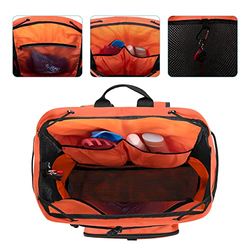Fasrom Mesh Beach Bag Backpack with Zipper Bottom, Sport Gym Backpack for Swimming, Beach, Pool and Travel(Patent Design), Orange - Image 2