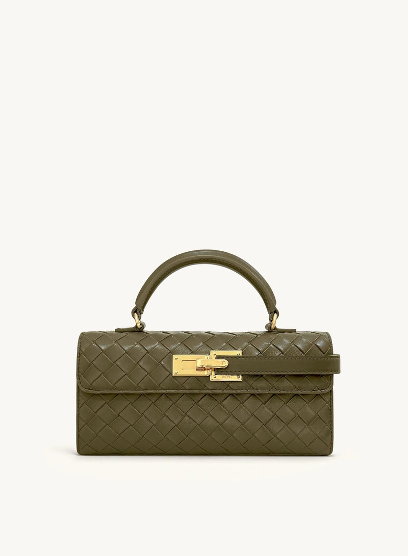 Keyla Weave Texture Top Handle Bag - Olive Green - Image 1