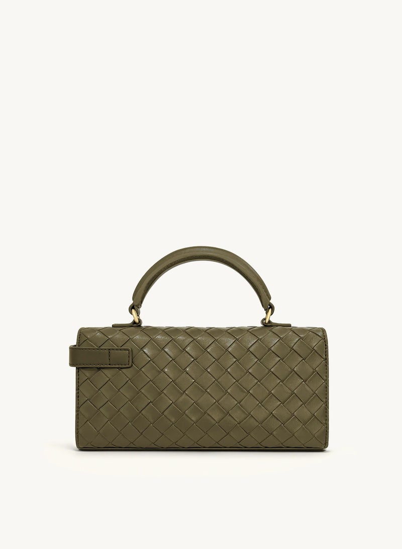 Keyla Weave Texture Top Handle Bag - Olive Green - Image 3