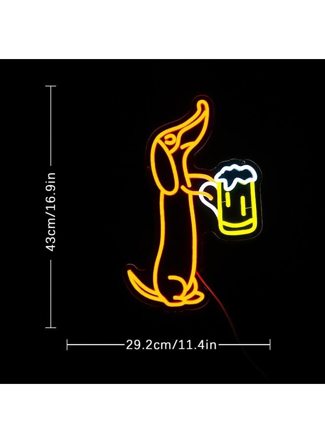 LULANMP Dachshund Neon Sign for Wall Decor Dachshund Drink Beer Light up Sign for Pet Store Cute Dog Neon Lights Beer LED Neon Light for Pet Shop Bar Pub Party Decor Gift for Dog Lover(16.5''*11.5'') - Image 3