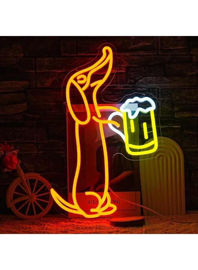 LULANMP Dachshund Neon Sign for Wall Decor Dachshund Drink Beer Light up Sign for Pet Store Cute Dog Neon Lights Beer LED Neon Light for Pet Shop Bar Pub Party Decor Gift for Dog Lover(16.5''*11.5'') - Image 1
