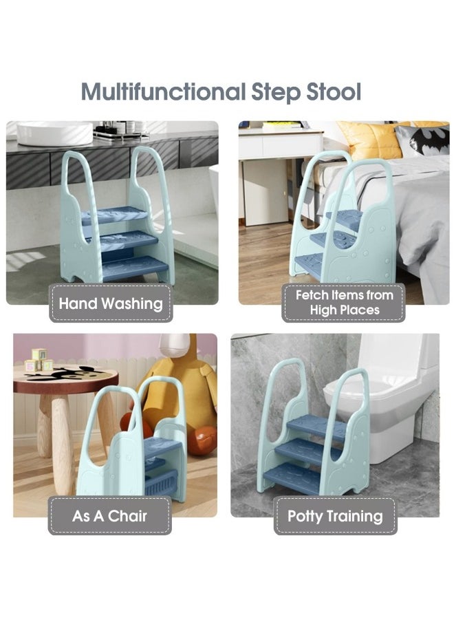 GGEROU - 3 Layers Children's Stool Multifunctional Portable Step Stool Non-Slip Kids Step Stool 46x43.5x71cm Blue - Image 1