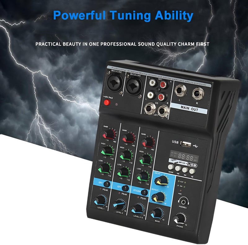 Powerpak F-4A 4 Channel Professional Audio Mixer Console System | Sound Board Digital USB Bluetooth MP3, Computer Input 48V Phantom Power Stereo DJ Studio Streaming FX 16-Bit DSP Processor - Image 2