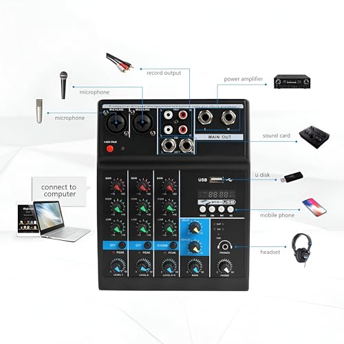 Powerpak F-4A 4 Channel Professional Audio Mixer Console System | Sound Board Digital USB Bluetooth MP3, Computer Input 48V Phantom Power Stereo DJ Studio Streaming FX 16-Bit DSP Processor - Image 4