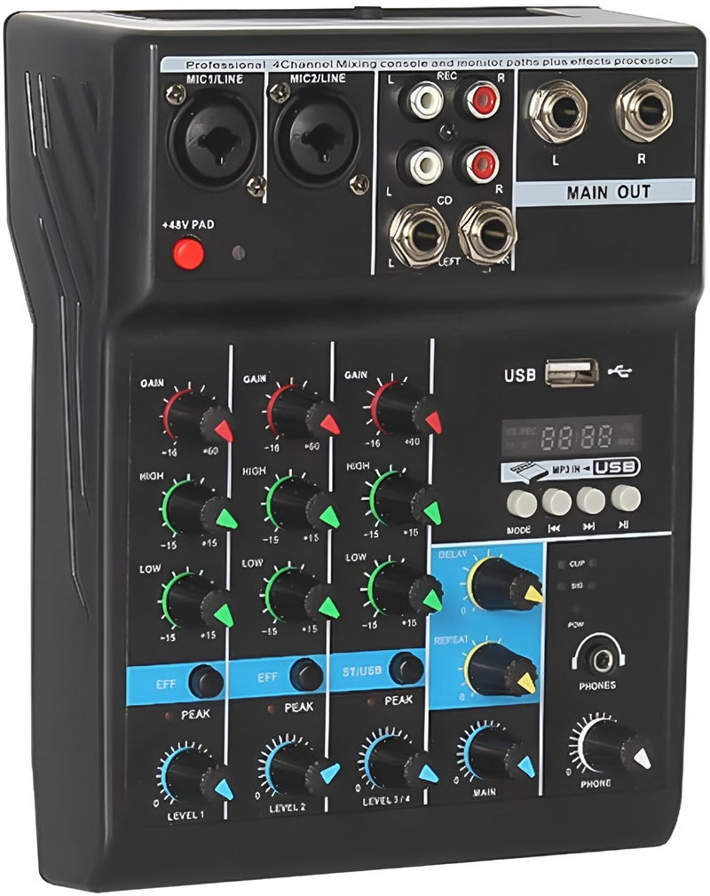 Powerpak F-4A 4 Channel Professional Audio Mixer Console System | Sound Board Digital USB Bluetooth MP3, Computer Input 48V Phantom Power Stereo DJ Studio Streaming FX 16-Bit DSP Processor - Image 1