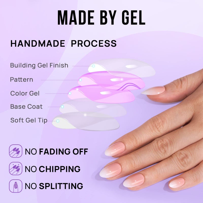 BTArtbox Almond Press On Nails Medium - BTArtbox Soft Gel Ombre Fake Nails with Nail Glue, Semi-Transparent Reusable Glue On Nails in 16 Sizes - 32PCS Stick On Nails Kit, Vanilla Cream Almond - Image 4