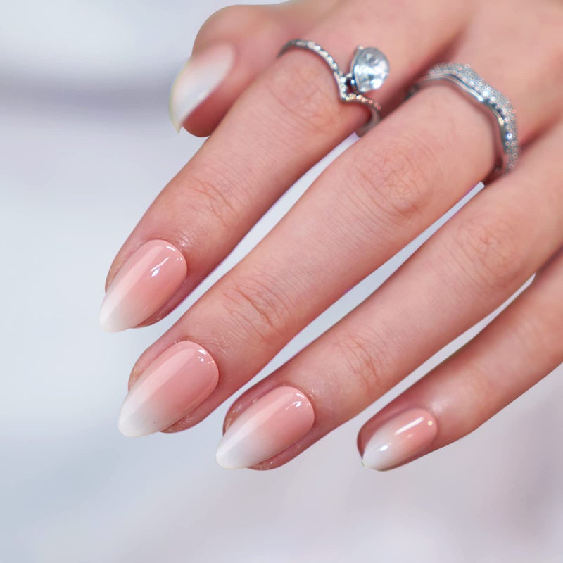 BTArtbox Almond Press On Nails Medium - BTArtbox Soft Gel Ombre Fake Nails with Nail Glue, Semi-Transparent Reusable Glue On Nails in 16 Sizes - 32PCS Stick On Nails Kit, Vanilla Cream Almond - Image 2