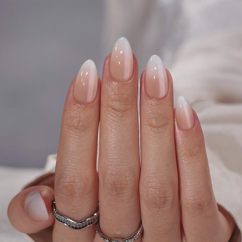 BTArtbox Almond Press On Nails Medium - BTArtbox Soft Gel Ombre Fake Nails with Nail Glue, Semi-Transparent Reusable Glue On Nails in 16 Sizes - 32PCS Stick On Nails Kit, Vanilla Cream Almond - Image 1