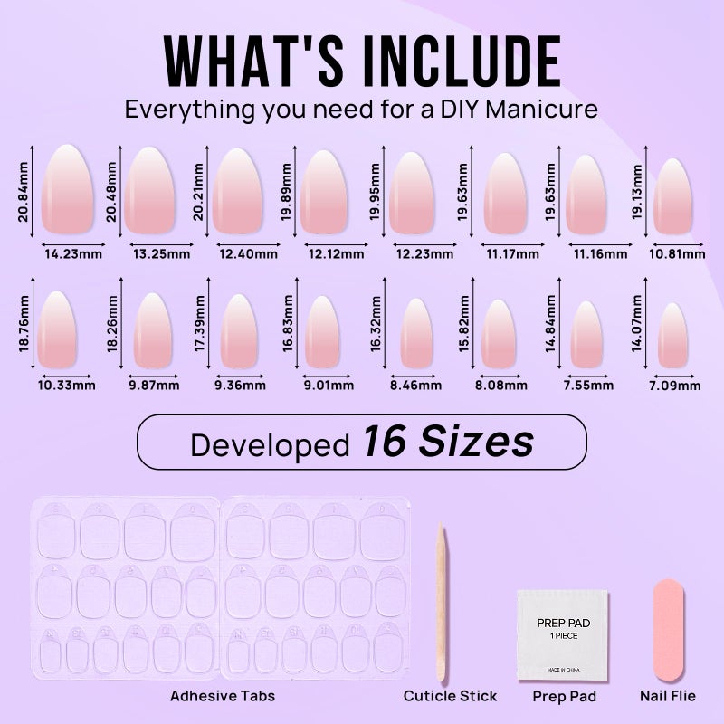 BTArtbox Almond Press On Nails Medium - BTArtbox Soft Gel Ombre Fake Nails with Nail Glue, Semi-Transparent Reusable Glue On Nails in 16 Sizes - 32PCS Stick On Nails Kit, Vanilla Cream Almond - Image 5