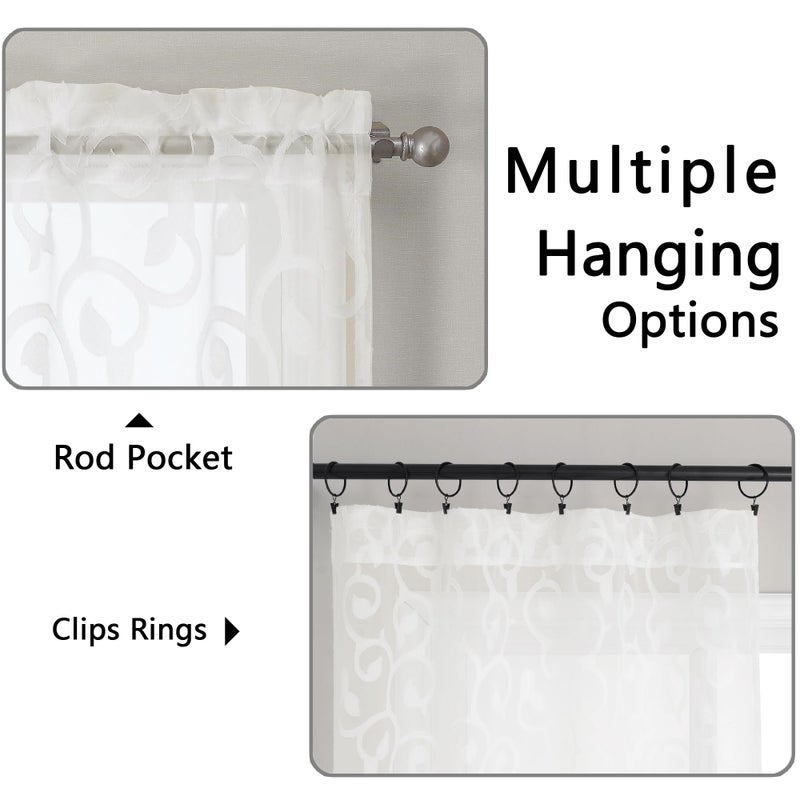 OWENIE Furman Sheer Curtains 72 inches Long 2 Panels Set, Light Filtering Top Rod Pocket Semi Sheer Door Curtains, Geometric Jacquard Clip Design for Bedroom Living Room, Ivory, 40Wx72L inch - Image 4